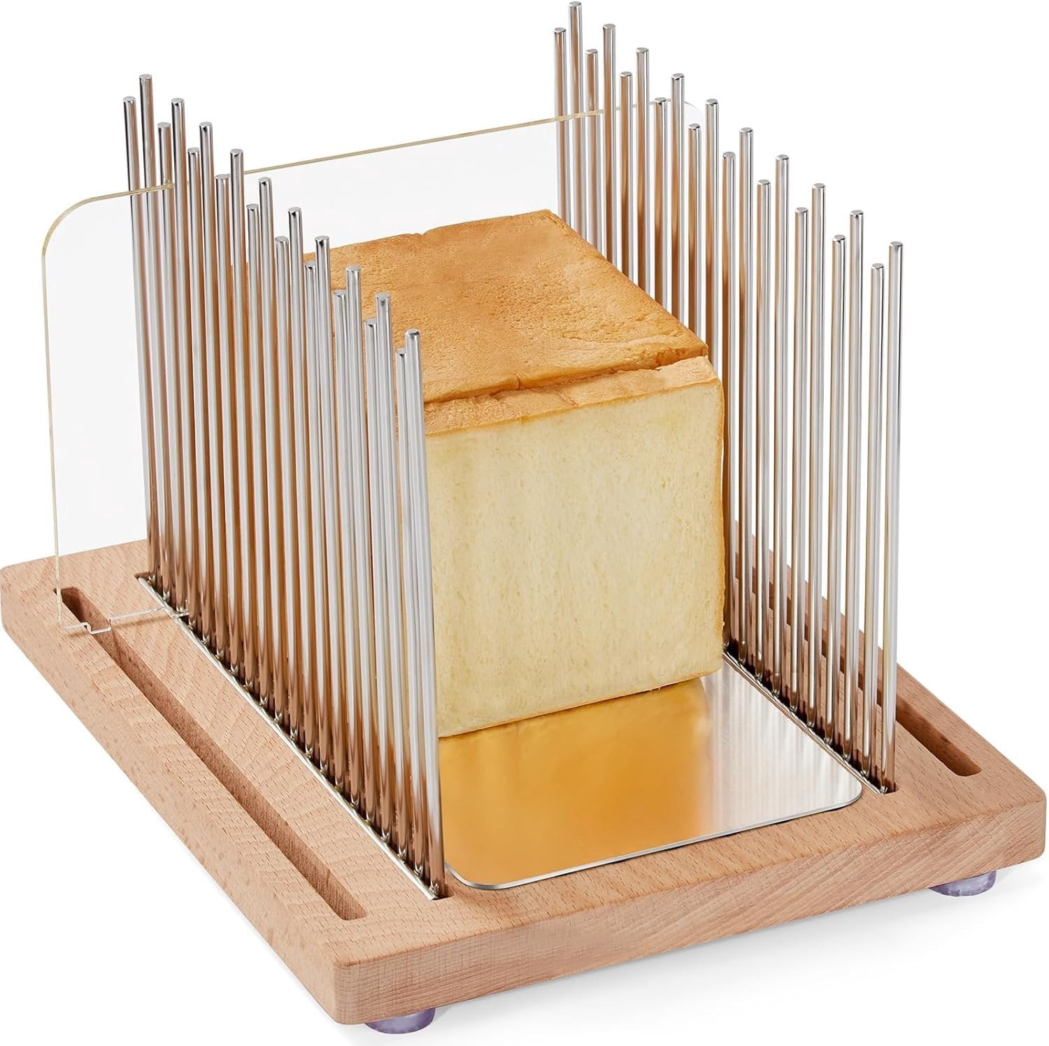 Bread Slicer, Stainless  Bread Slicer for Homemade Bread,Adjustable Bread Slicing Guide with Beechwood Bread  Board for Loaf,Bagels & Baguette, Durable and  Wooden Structure