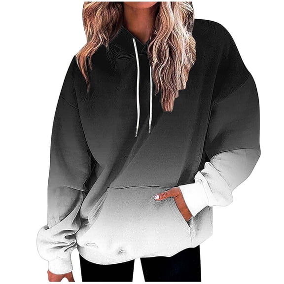 successthop Oversized Weighted Hoodie for Women Long Sleeve Hoodie Drawstring Top Gradient Streetwear with Pockets Black