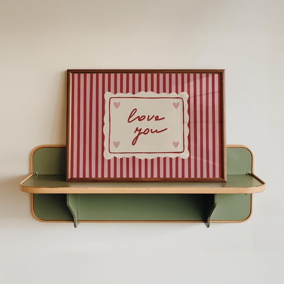 Love You Valentine Striped Typography Couple Heart Art, Unframed Paper Poster 8x10in