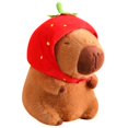 thumbnail image 3 of Strawberry Hat Capybara Plush Toy Simulation Turtle Backpack Capibara Stuffed Animals Papa Hand Circle Ring Small size Pendant Turtle Capybara about 20-25cm, 3 of 5