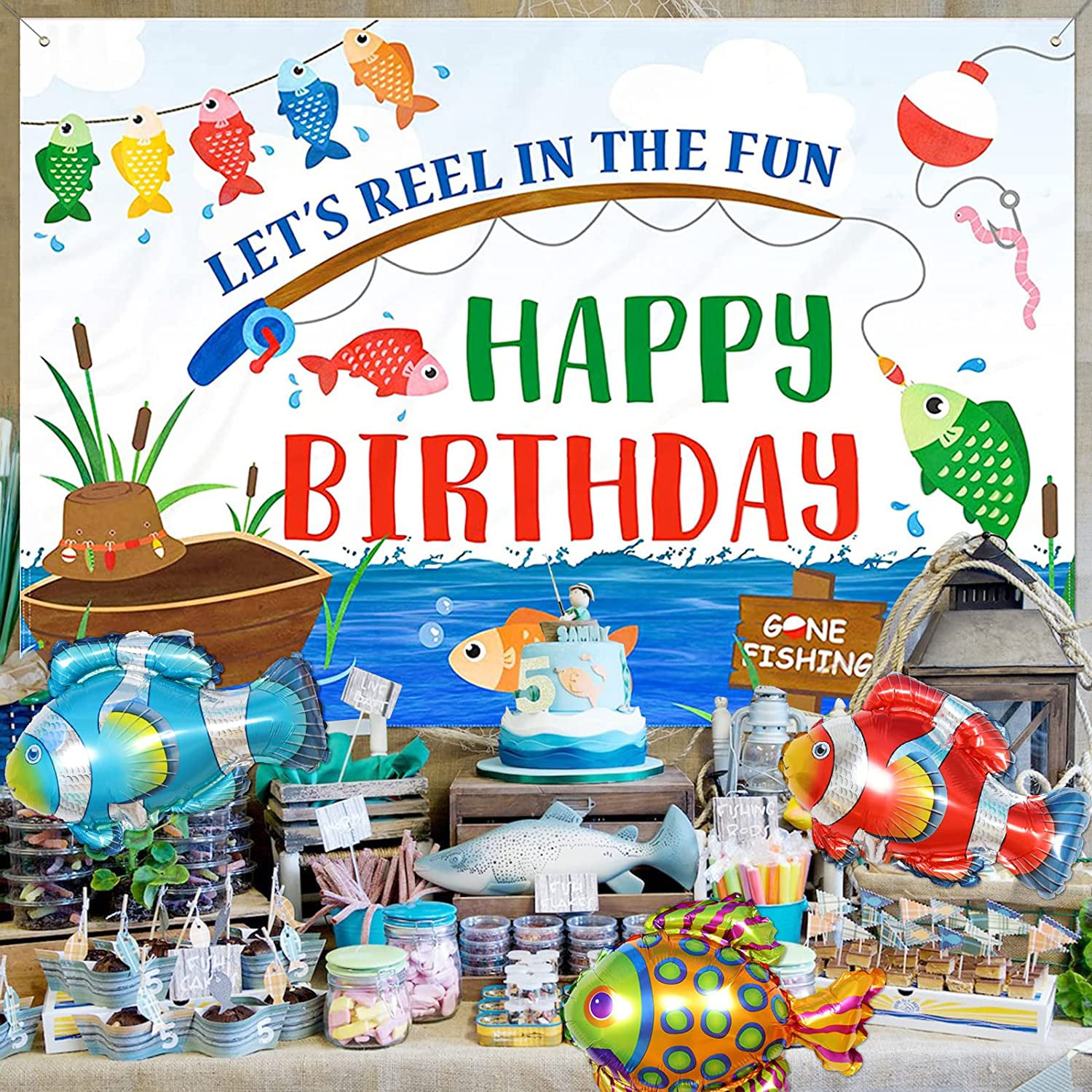 Fishing Theme Birthday Decorations Balloon Garland Kit Fishermen