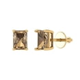 thumbnail image 2 of 2 Ct Emerald Cut Studs Champagne Crystal 18K Yellow Solid Gold Everyday Dainty Earrings Screw Back, 2 of 7