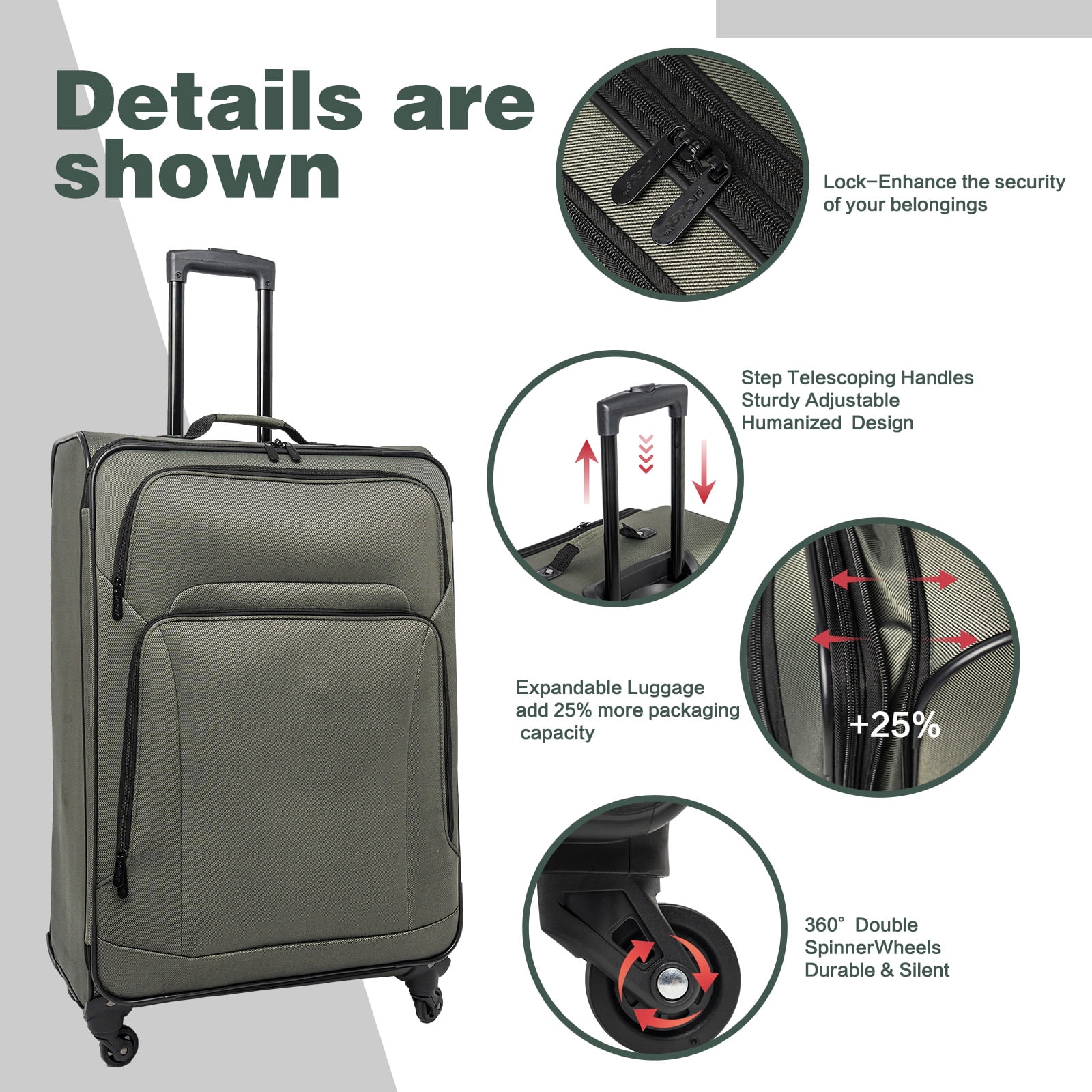3 Piece Set Suitcase with Duffel Bag Softside Lightweight Luggage Travel Set