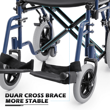monicare *FDA APPROVED* Transport Wheelchair 300lbs Weight Capacity, Folding Transport Wheelchair with Removable Flip Back Armrests & Swing-Away Footrests, Blue