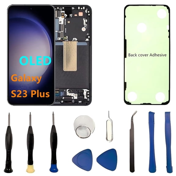 OLED Galaxy S23 Plus LCD Screen Replacement for Samsung Galaxy S23Plus 5G Display Touch Screen Digitizer SM-S916U SM-S916U1 Support Fingerprint (with Black Frame Back Cover Adhesive Tools)