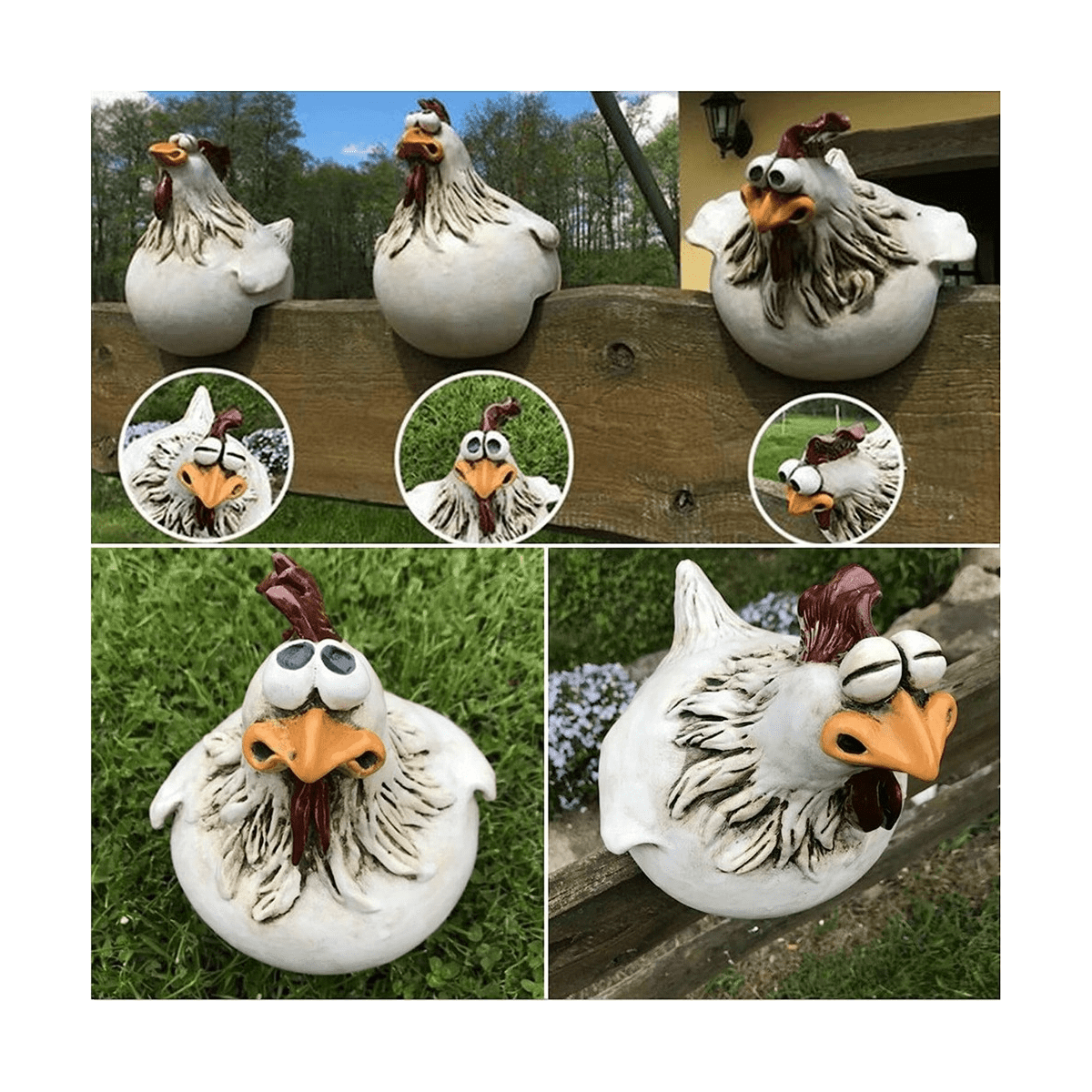 Chicken Sitting on Fence Decor Garden Statues for Fences Rooster Statues Wall Art Yard Art Sculptures Farm Patio