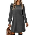 thumbnail image 3 of SWSMCLT Women's Long Sleeve Dresses Fall Warm Dinner Casual Winter Vacation Fall Puff Sleeve Cute Ruched Stretchy Fitted Grey X-Large, 3 of 4