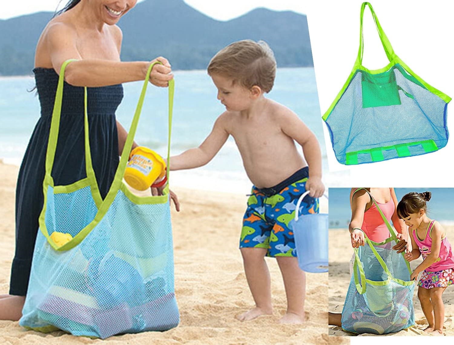 Portable Tote Hang Kids Clothes Toy Storage Summer Beach Net Shell Sand Mesh Bag 