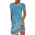 thumbnail image 1 of QIPOPIQ Robes de Fête pour Femmes Manches Courtes Tendance Col Rond Imprimé Chandail Robe d'Été Robe Offres 2023, 1 of 5