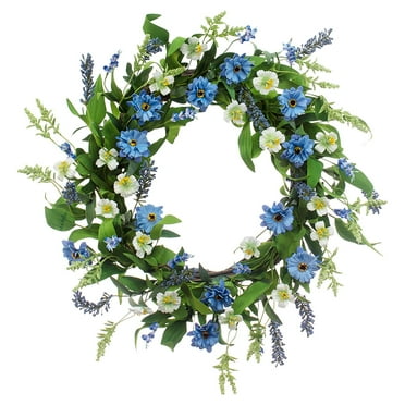 Contemporary Home Living Blue and White Spring Floral Wreath, 10-Inch