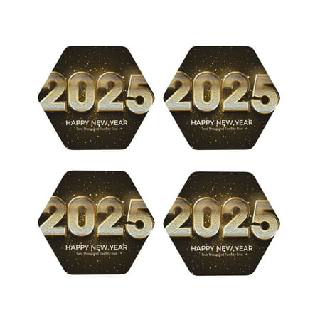 

Yiaed Happy New Year 2025 E Print Leather Coasters for Drinks - Cup Coasters Coffee Table Kitchen Table Bar Home & Office Gifts Handmade Drink Coasters-Hexagon