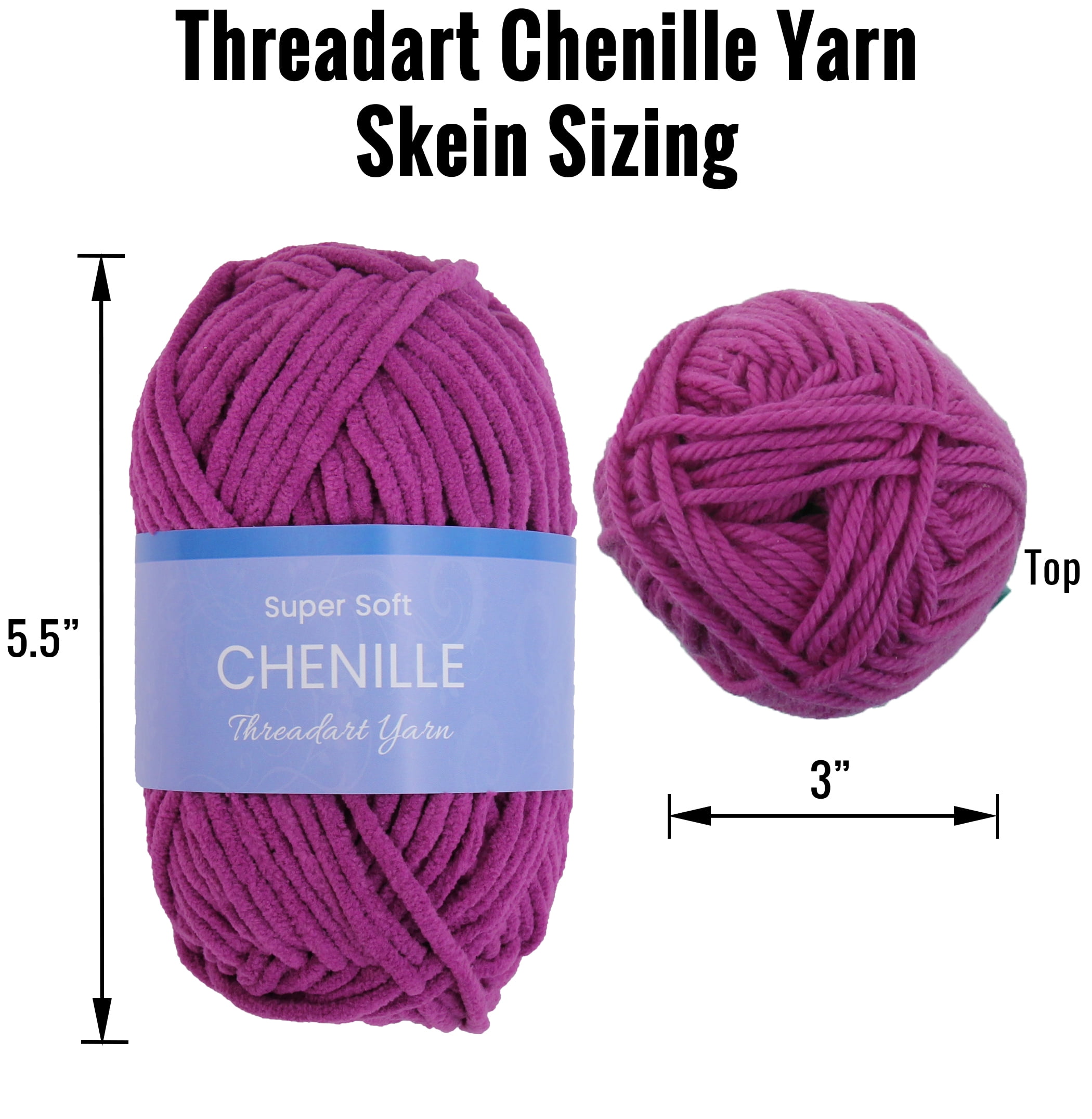 6 Pack ThreadArt Chenille Yarn for Crocheting, Knitting, Amigurumi, Super Soft Plush Velvet Yarn - 50 Gram 60 yds #5 Fluffy Yarn Skeins - Blush Pink