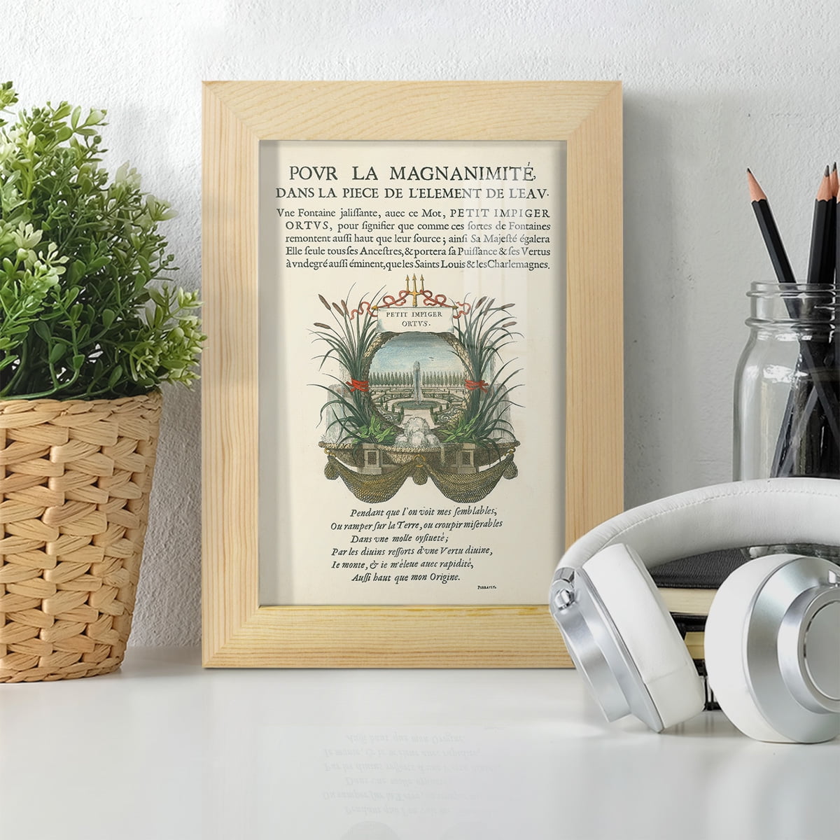 Printed Embellished Bookplate II - Framed Print w/glass - Natural Wood