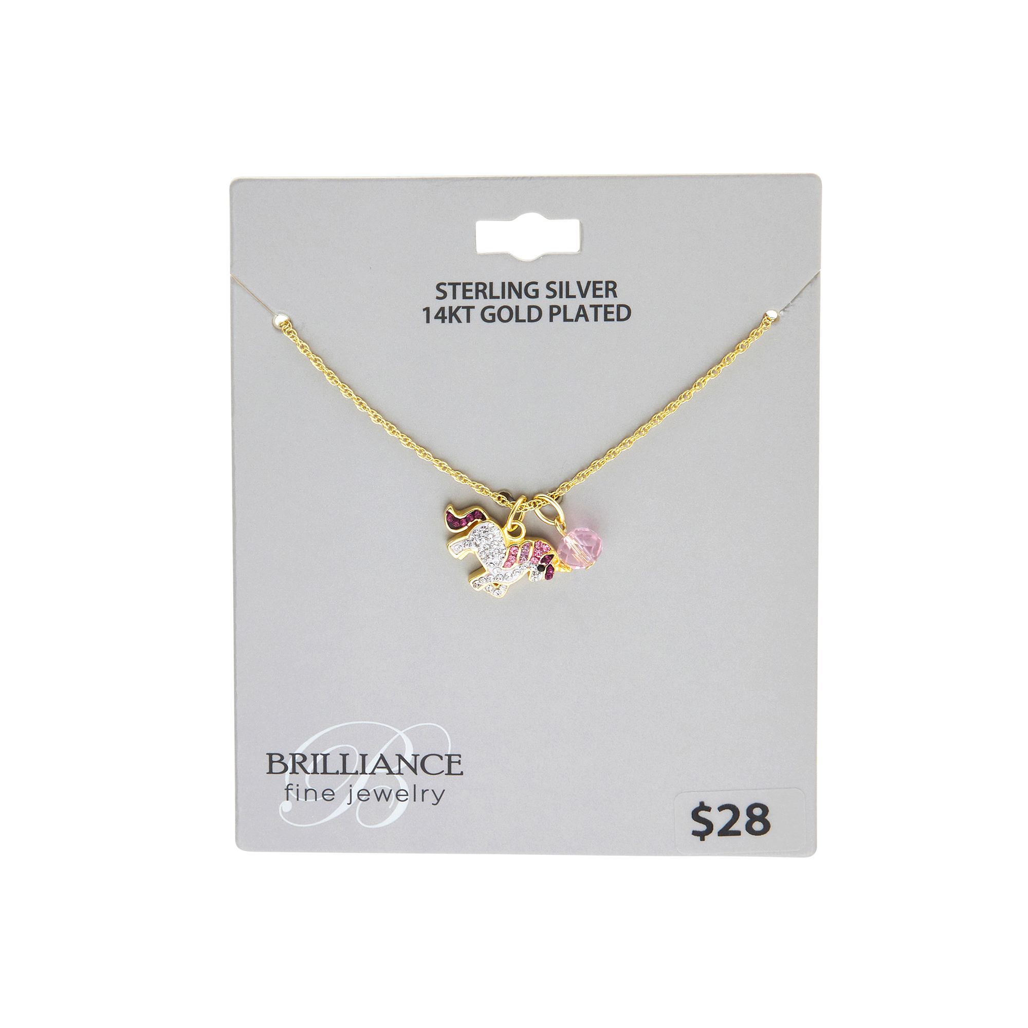 Brilliance Fine Jewelry Women's Crystal Unicorn Necklace in 14KT Gold Plated Sterling Silver