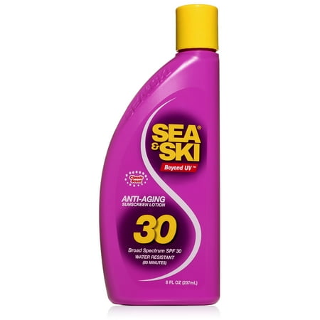 SEA & SKI Beyond UV Anti-Aging Sunscreen Lotion, Broad Spectrum SPF 30, Classic Beach Scent, 8