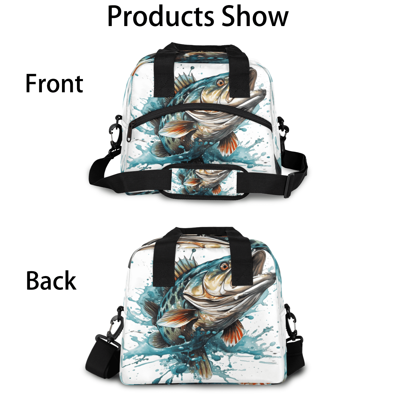 Herdesigns Funny Fish Insulated Lunch Bag for Women Men Adults Large Reusable Lunch Box Bass Fish Leakproof Cooler Tote Bags with Adjustable Shoulder Strap