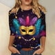 thumbnail image 1 of RKSTN Mardi Gras 3/4 Sleeve T Shirts for Women Top Oversized Crewneck Carnival Mask Print 3/4 Length Sleeve Shirt Womens Casual Round Neck Mask Tuesday Carnival Party Three Quarter Sleeve Tee Shirt, 1 of 5