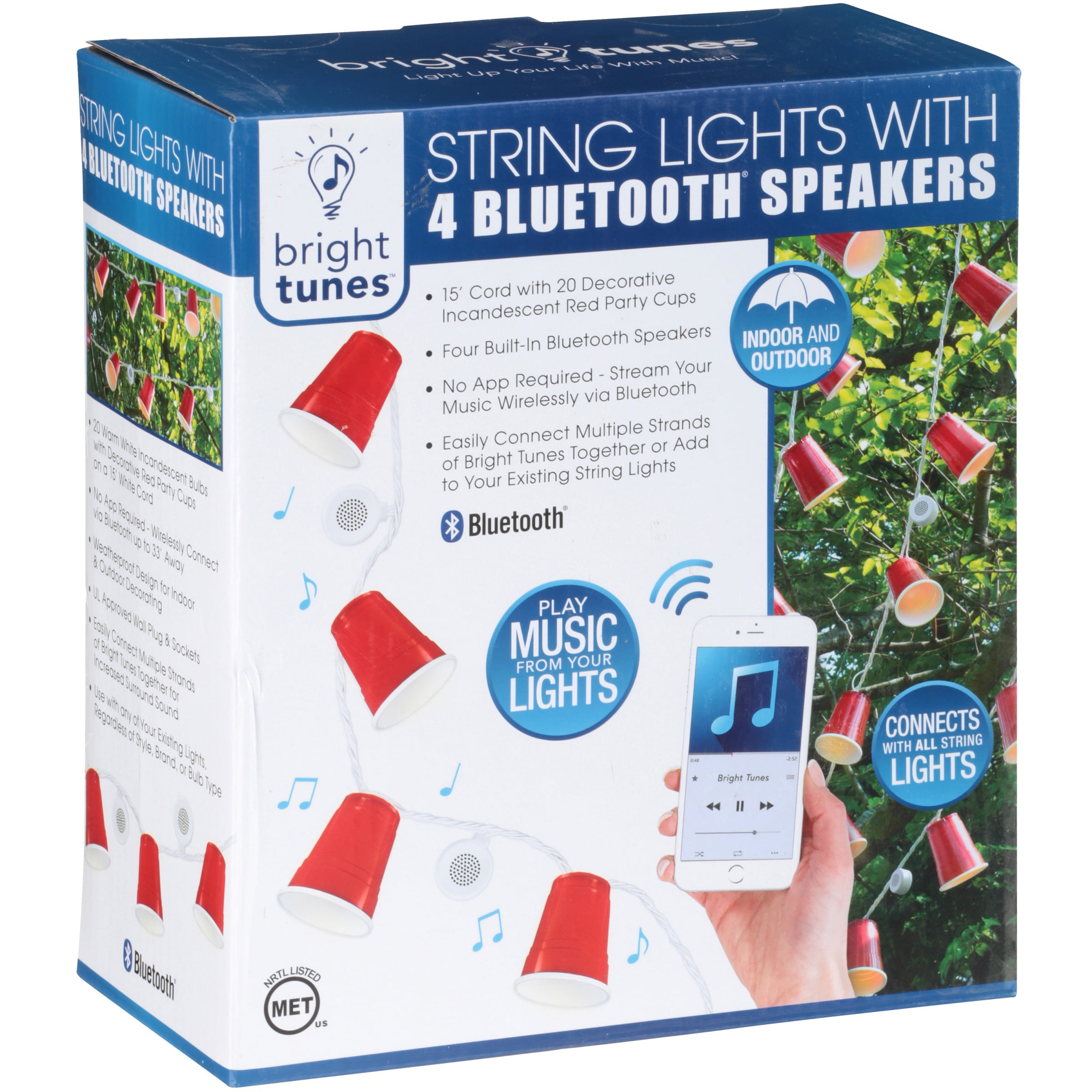 Warm White Bright Tunes string lights with 4 Bluetooth speakers 