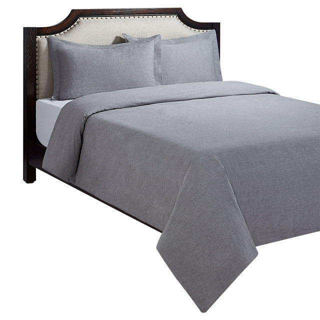 HOMETRENDS 3-Piece Grey Chambray Duvet Cover Set, Double/Queen