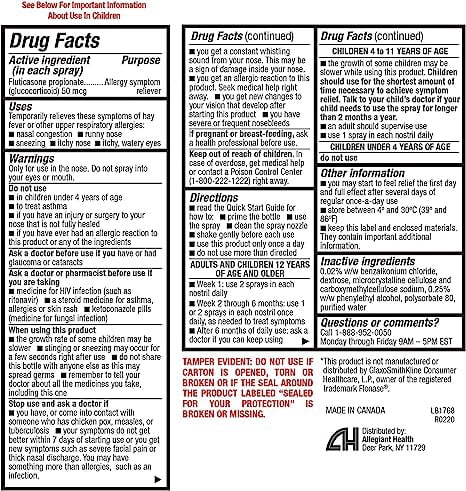 HealthA2Z Fluticasone Propionate Nasal Spray | 240 Sprays | 50 mcg per Spray | 24 Hour Allergy Relief | 120 Sprays x 2 Pack | Relief from Nasal Congestion | Runny Nose | Sneezing