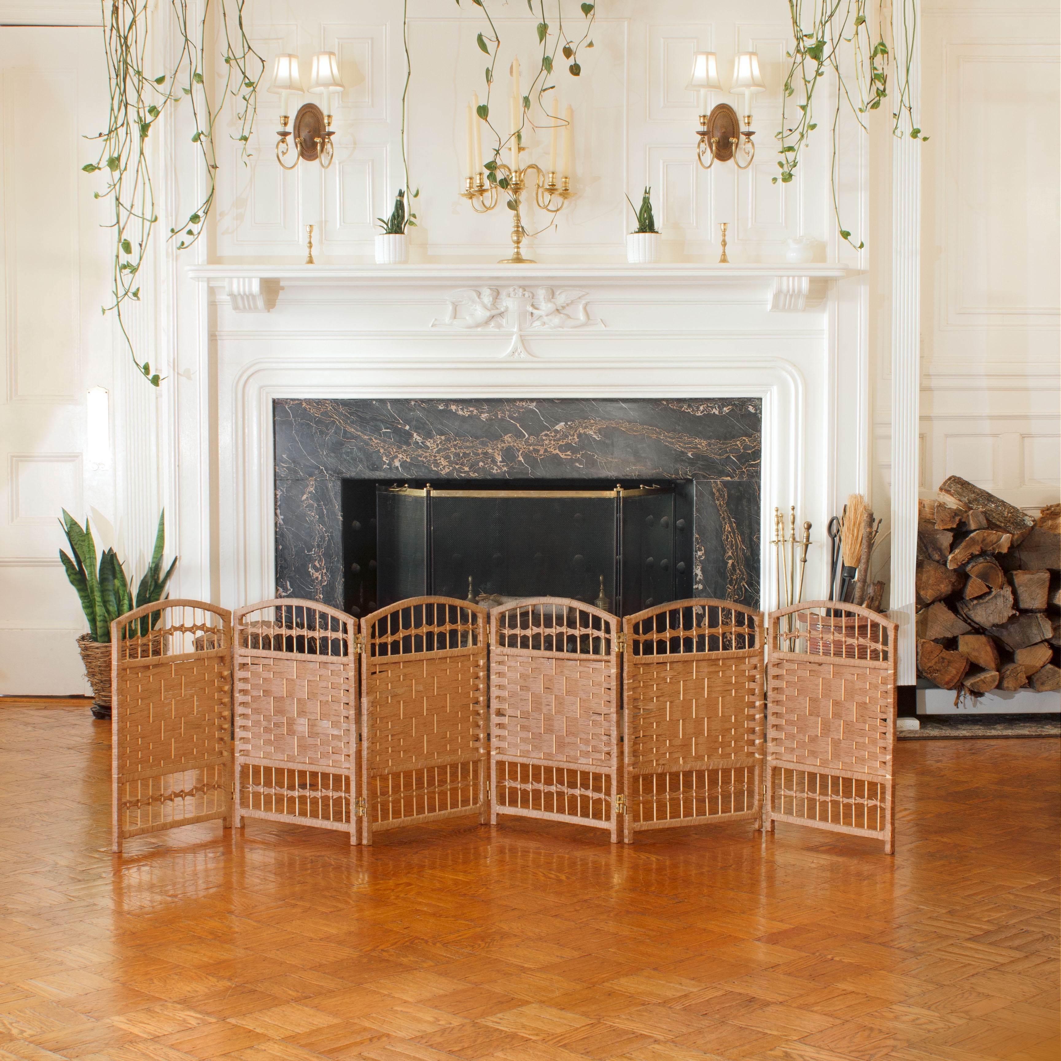 2 ft. Short Fiber Weave Folding Screen Natural 6 Panels