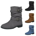 thumbnail image 5 of Oyedens Slouchy Wide Mid Calf Boots for Women Suede Denim Fashion Low Heel Winter Fall Short Boots, 5 of 7