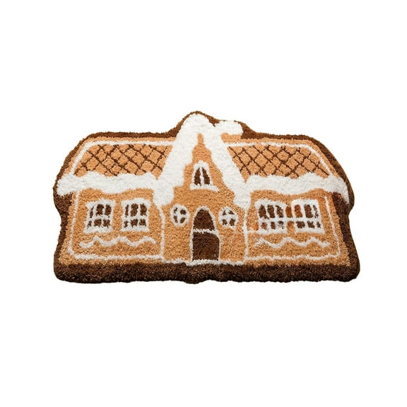 Nmdmisc Christmas Rug, Gingerbread House Shaped Area Rug,Non-Slip Ultra Soft Microfiber Door Mat Plush Christmas Decorative Rug for Living Room Bedroom,Beige,35.43 * 23.62 in