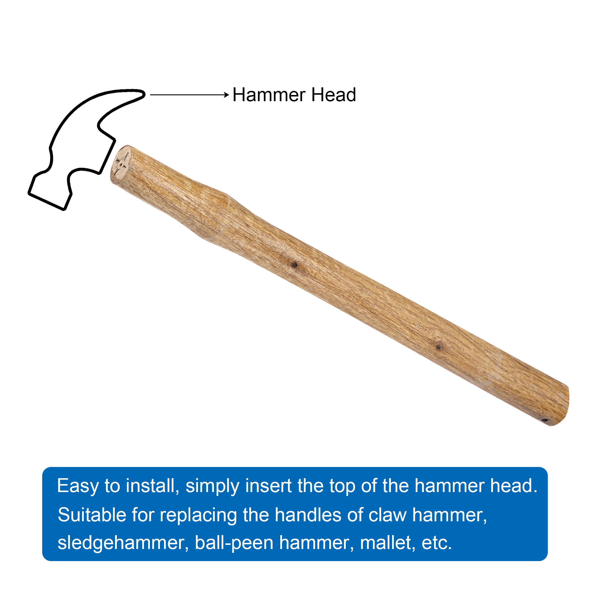 Unique Bargains Durable Wooden Hammer Handle Brown 16"