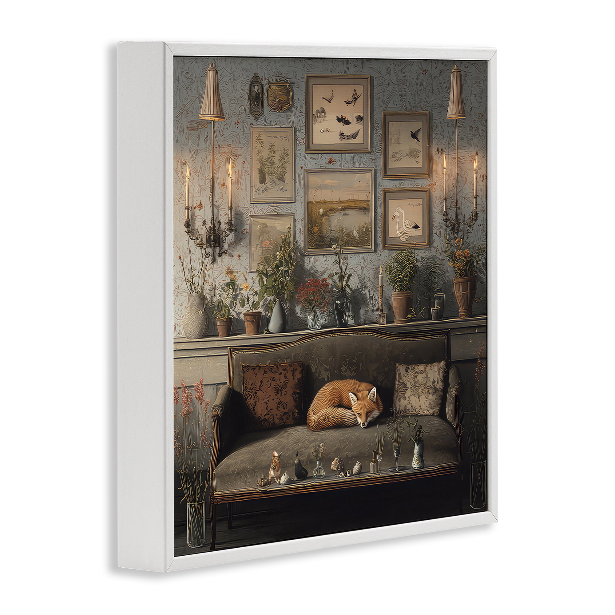 Stupell Industries Fox on Antique Sofa White Framed Giclee Art, design by The Wands Want