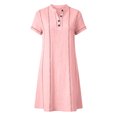 thumbnail image 6 of QUNYINEY Mini Dresses for Women Summer Faux Cotton Linen Short Sleeve Pink A Line Dress V Neck Button Loose Fit Casual Dresses, 6 of 6