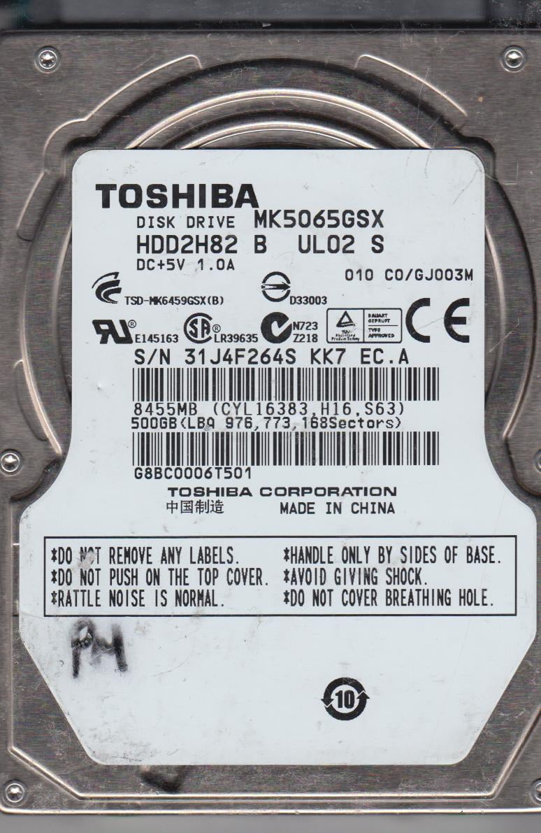 MK5065GSX, C0/GJ003M, HDD2H82 B UL02 S, Toshiba 500GB SATA 2.5 Hard ...