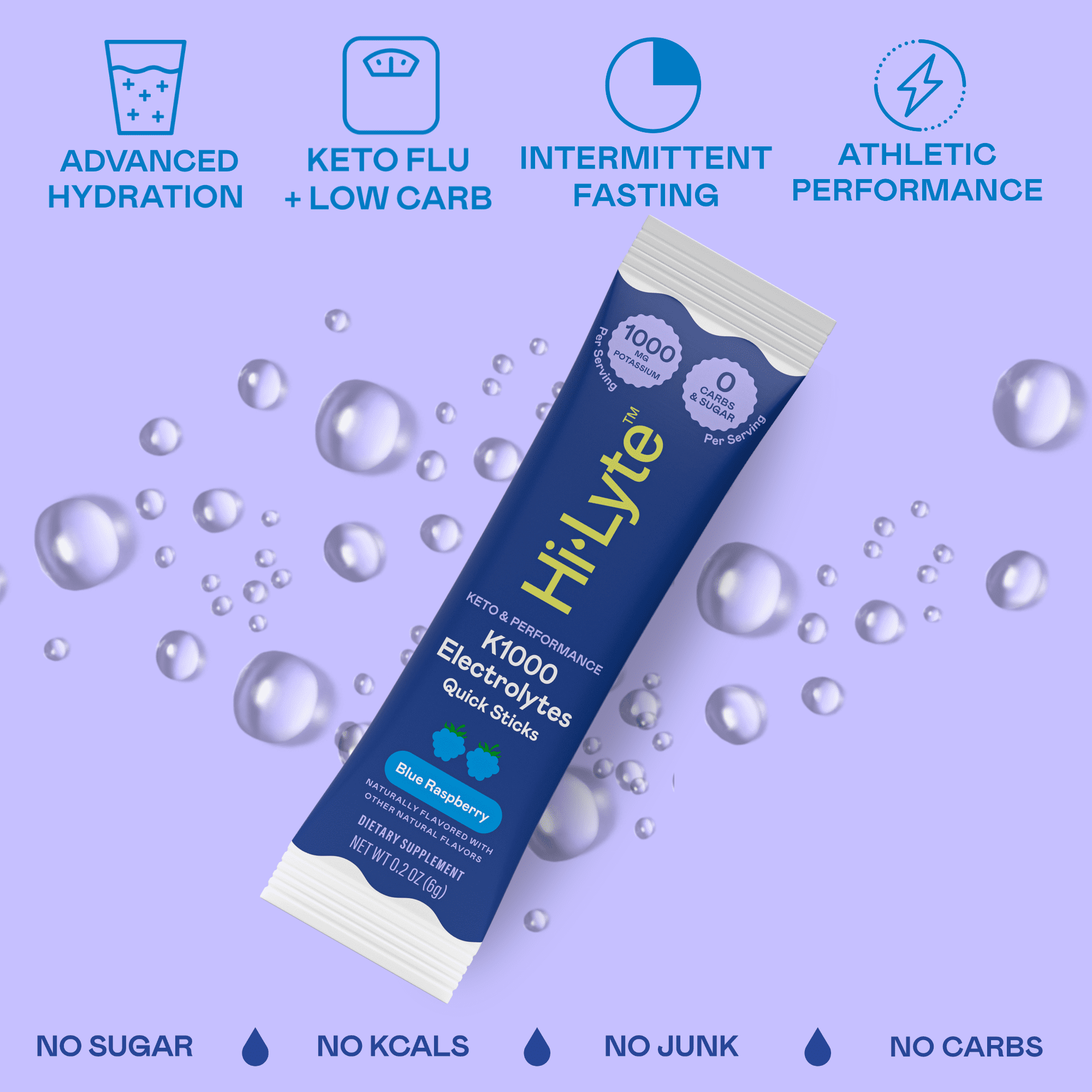 Hi-Lyte Keto & Performance | K1000 Electrolytes Quick Sticks | Blue Raspberry