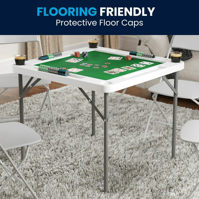 Flash Furniture 34.5 in. Square Granite White Folding Game Table with Green Playing Surface