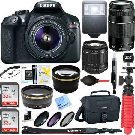 Canon EOS Rebel T6 Digital SLR Camera w/ EF-S 18-55mm IS + EF-S 75-300mm Lens Bundle includes Camera, Lenses, Bag, Filter Kit, Memory Card, Tripod, Flash, Cleaning Kit, Beach Camera Cloth and (Best Hd Canon Camera)