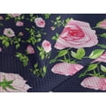 thumbnail image 4 of Ambesonne Navy and Blush Quilted Bedspread Set 3 Pcs, Vintage Roses Buds, Queen Size, Indigo Green Pink, 4 of 5