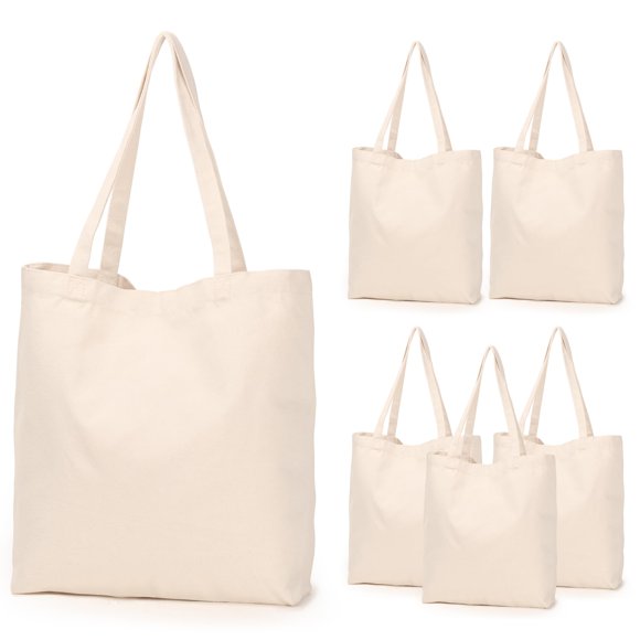 Koolmox Bolsas De Lona Con Cremallera, Paquete De 6 Bolsas De Algodón De 17 X 14 Pulgadas Con Fondo Plano, Reutilizables, Lavables, Bolsas De Compras Para Comestibles, Bolsas Lisas Para Mujeres, Manua