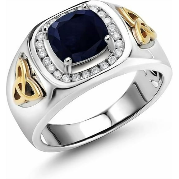 Divine_creation 2.00 Ct Cushion Cut Blue Sapphire Engagement Wedding Mens Ring 14K White Gold Plated 925 Sterling Silver -9.5