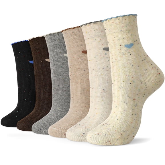 Bocaoying 6 Pack Women's Ruffle Socks, Turn-Cuff Casual Crew Socks, Super Soft Breathable Ankle Socks, Cotton Frilly Sock for Women Girl