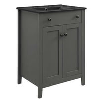Modway Nantucket Modern Wood/Ceramic Bathroom Vanity in Gray/Black