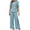 Blue, variant on vigerkar Women's round neck short sleeved button up shirt wide leg pants set, Casual Work 2-piece set (White, S)
