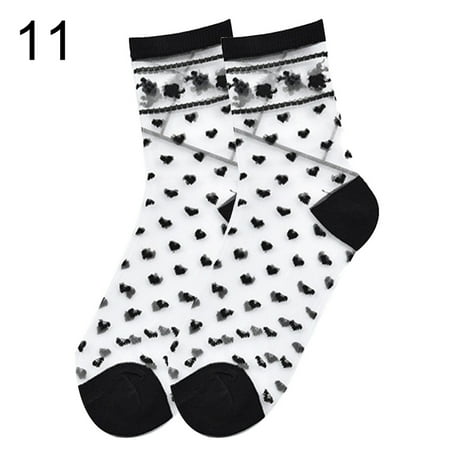 

NLAGER Transparent Socks Striped Heart Dots Bow Women Summer Ultra Thin Transparent Over Ankle Socks