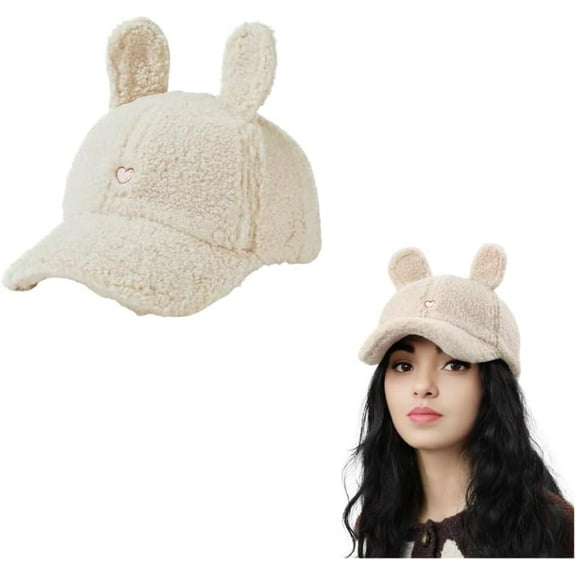 Cute Hat for Women Winter Wool Cat Rabbit Ears Soft Beanie Slouchy Baseball Cap Vintage Casual Sports