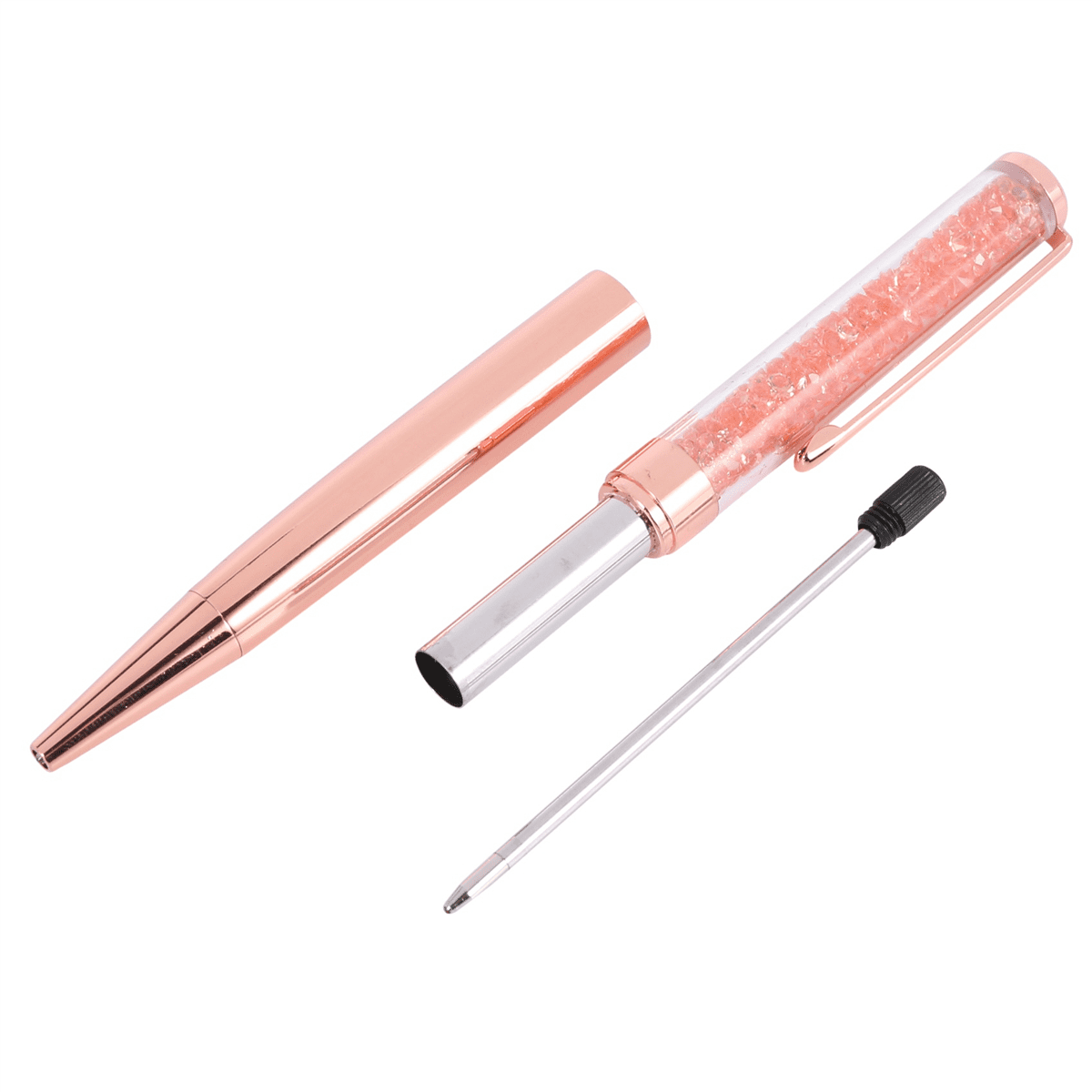 Rose Gold Pen Bling Crystal Ball Point Pen Black Ink Pen with 18 Extra Refills (Rose Gold 18 Pack),18 x Ballpoint Pens 18 x Extra Black Refills,Rose Gold
