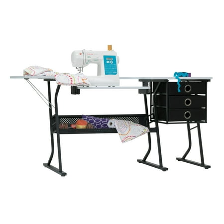 Industrial Sewing Machine Table Studio Designs Alpha Hobby Sewing Center Craft Table with Drawers in Black / White Top, 20000 ()