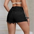 thumbnail image 4 of Stralyhd Womens' Denim Shorts Mid-High Waist Jean Shorts Cut Off Jean Short Ripped Raw Hem Hot Short Distressed Jean Short with Wide Pockets Black M, 4 of 5