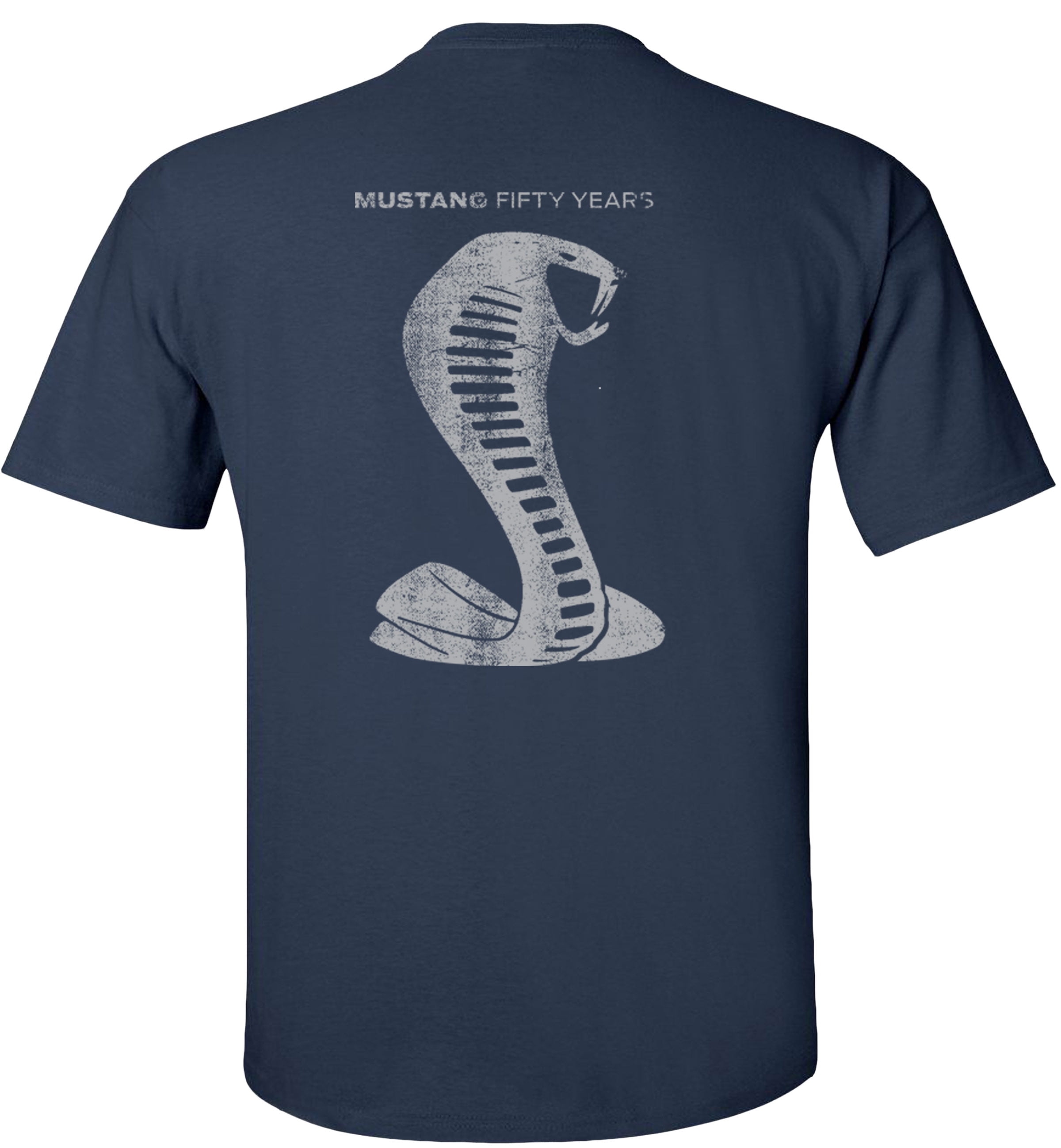 Fair Game Ford Mustang 50 Years T-Shirt Anniversary Grey Shelby Cobra Snake Silhouette-Navy-L