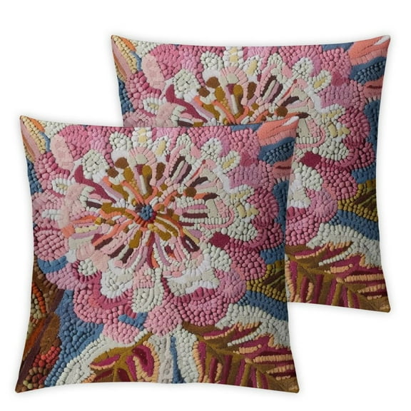 nygtbtfer , Pink  Punch Hook Pillow with Flower and Fringe, Brown, Natural, Square White