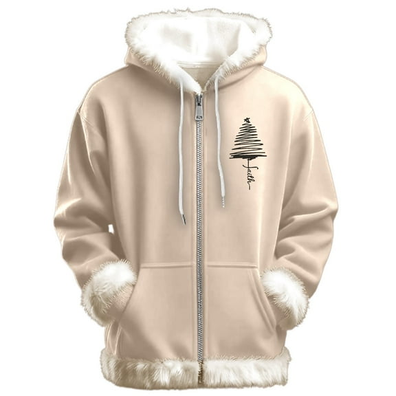 Adeawade Christmas Men Sweatshirt Hooded Neck Solid Color Blouse Long Sleeve Tops Hooded Sweatshirt Holiday Celebrations Leisure Winter Shirt Beige L