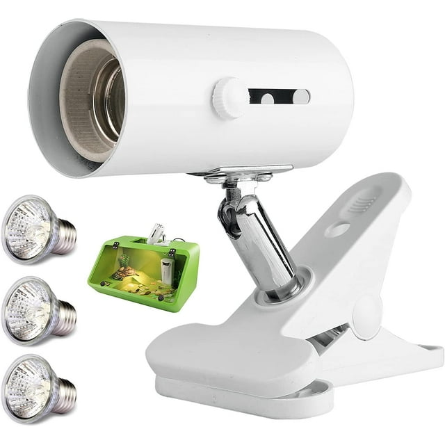 Lámpara de calor para reptiles, luz para acuario de tortugas, soporte para lámpara de calor para tortugas con 3 focos de luz solar UVA/UVB para reptiles y anfibios (blanco, 25 W)
