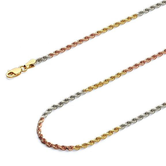 Wellingsale 14k Tri 3 Color Gold Polished Solid 2.0mm Solid Rope Diamond Cut Chain Necklace - 22"